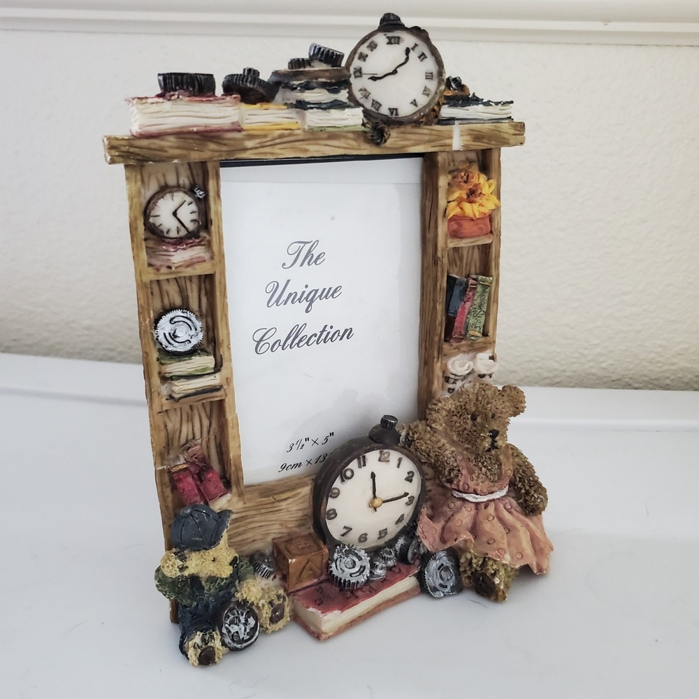 Teddy Bear Clock Book Resin Picture Frame 3.5x5 Unique Collection by Turtle King